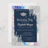 Glitter Graduation Cap, Silver Drids, Opal, Navy B Kaart (Voorkant)