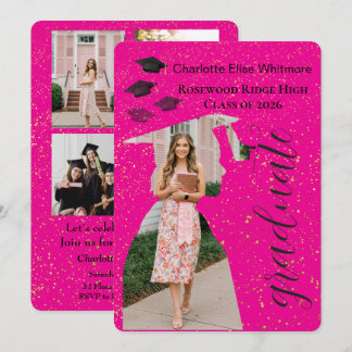 Glitter Graduation Invitation Card with Photos 