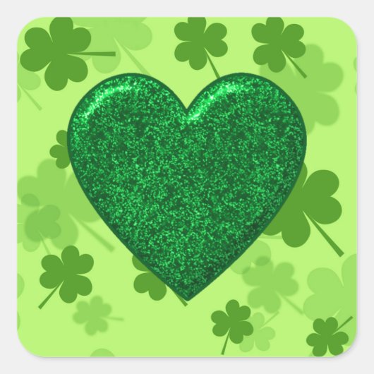 Glitter Green Heart en Shamrock Square Stickers (Voorkant)
