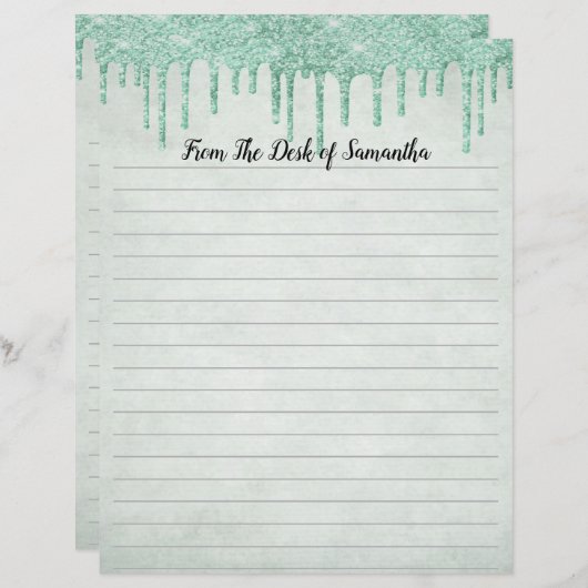 Glitter Green Lined Briefpapier (Voorkant / Achterkant)