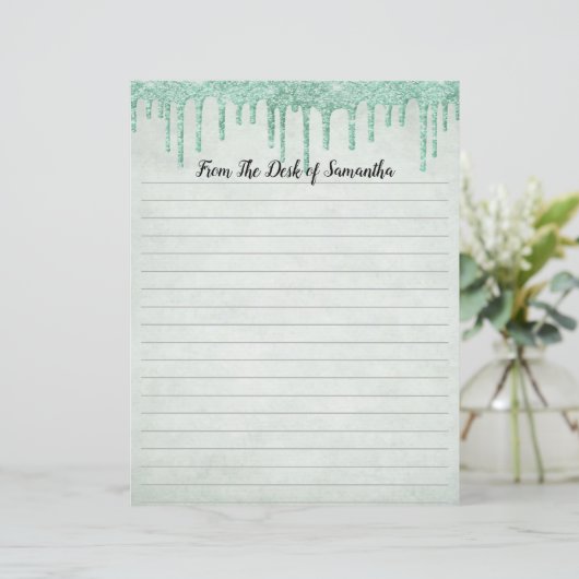 Glitter Green Lined Briefpapier (Staand voorkant)