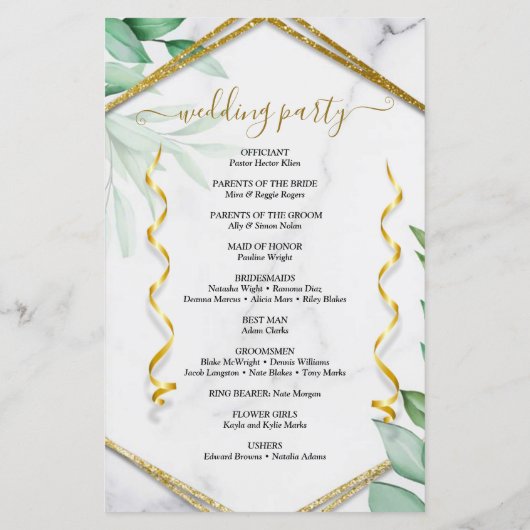 Glitter Greenery Elegant Photo Wedding Programme (Achterkant)