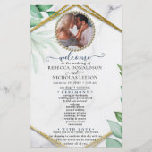 Glitter Greenery Elegant Photo Wedding Programme (Voorkant)