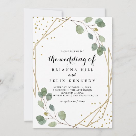 Glitter Greenery Eucalyptus de bruiloft van Kaart (Voorkant)