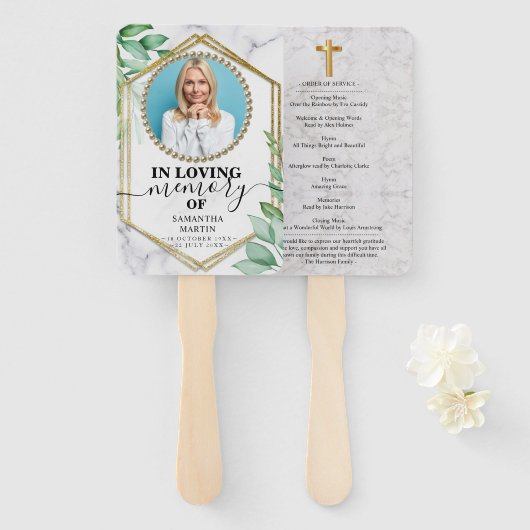 Glitter Greenery Funeral Celebration of Life Handwaaier (Voorkant en achterkant)