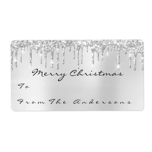 Glitter Grey Silver Drip Feestdagen kerstseizoen Etiket (Voorkant)