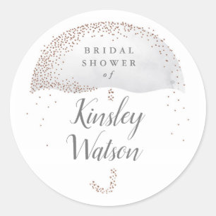 Glitter grijs aquarel paraplu bruidsdouche ronde sticker