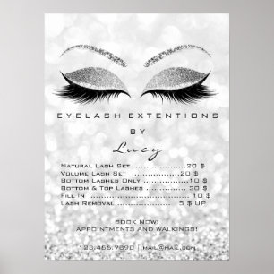 Glitter Grijs Zilver Make-up Ogen Wimpers Prijslij Poster