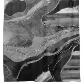 Glitter: grijs zwarte witte marmer Agate Silver Douchegordijn (Voorkant)