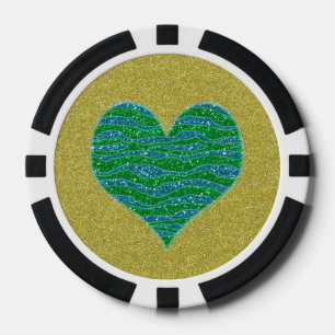Glitter Groen Hart op Gouden Glitter Achtergrond Pokerchips