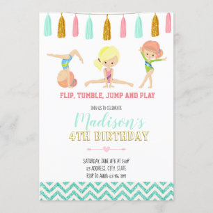 Glitter Gymnastic Invitation Kaart