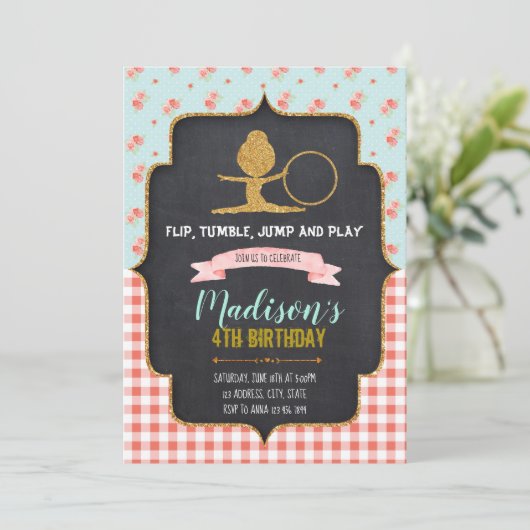 Glitter Gymnastic Invite Kaart (Staand voorkant)