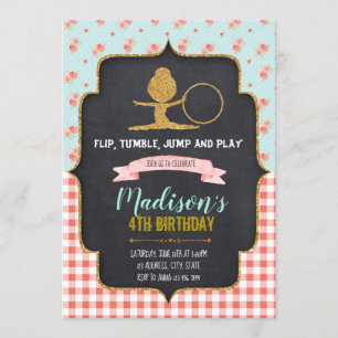 Glitter Gymnastic Invite Kaart