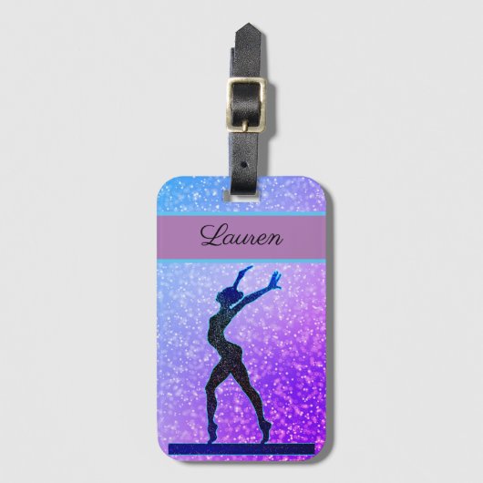 Glitter Gymnastics Beam Blue en Paars Bagagelabel (Voorkant (verticaal))