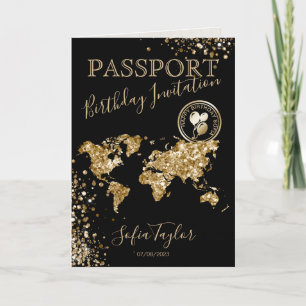 Glitter Happy Birthday Passport Map Any Age