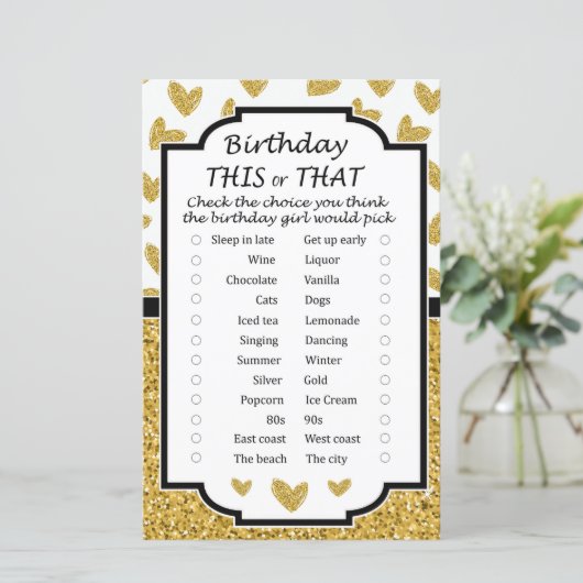 Glitter hart Birthday dit of dat spel (Staand voorkant)