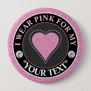 Glitter Hart Borstkanker Bewustzijnsontwerp Ronde Button 4,0 Cm