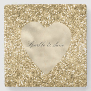 Glitter Hart van Goud Persoonlijk Stenen Onderzetter