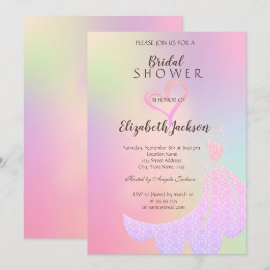 Glitter Heart, Dress Holographic Vrijgezellenfeest Kaart (Voorkant / Achterkant)