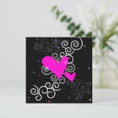 Glitter Hearts Gotische Verjaardagsuitnodiging Kaart (Staand voorkant)