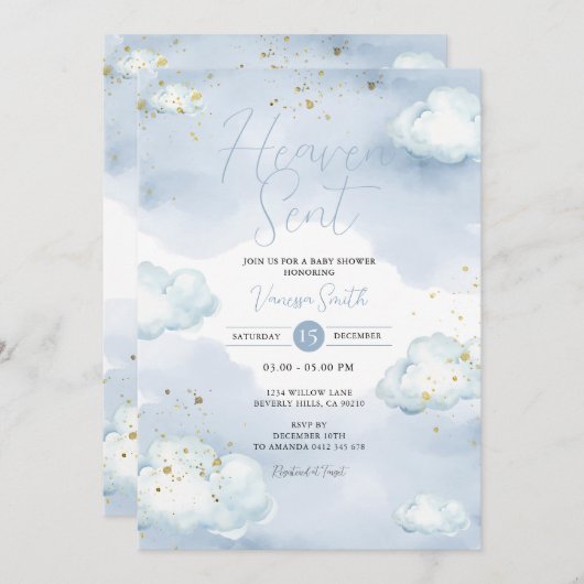 Glitter Heaven Sent Baby Shower Kaart (Voorkant / Achterkant)