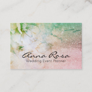 *~* Glitter Hemelse Waterverf Bloemen Turkoois Visitekaartje