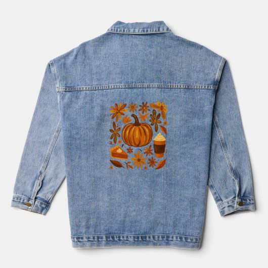 Glitter Herfst Bloemen Pompoen Dankzegging Denim Jacket (Achterkant)