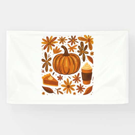 Glitter Herfst Bloemen Pompoen Dankzegging Spandoek (Horizontaal)