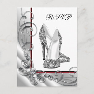 Glitter High Hiel Shoe RSVP Uitnodiging Briefkaart