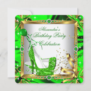 Glitter High Hiel Shoes Lime Green Gold Silk Kaart