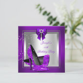 Glitter High Hiel Silver Paars Birthday Kaart (Staand voorkant)