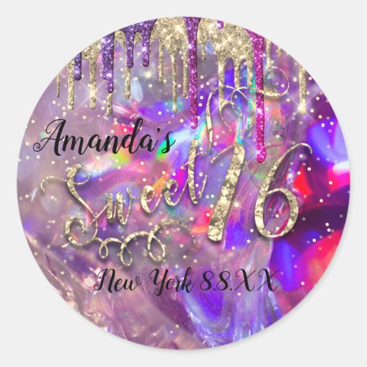 Glitter Holographic Gold Script met 16e glitter-pa Ronde Sticker (Voorkant)