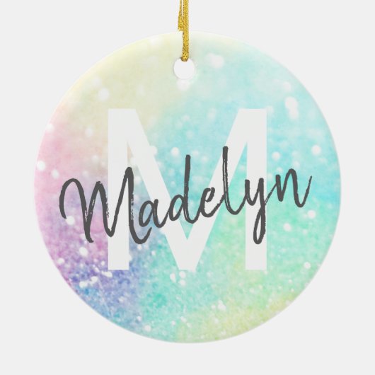 Glitter Holographic Iridescent Girly Keramisch Ornament (Achterkant)