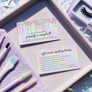 Glitter holographic lash aftercare instructies visitekaartje