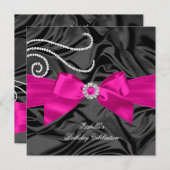 Glitter Hot Pink Diamond Charsteenkool Zwarte Zijz Kaart (Voorkant / Achterkant)