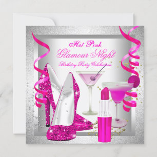 Glitter Hot Pink Glamor Night Martini Party Kaart