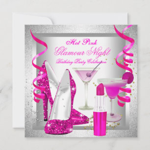 Glitter Hot Pink Glamor Night Martini Party Kaart