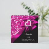 Glitter Hot Pink Heart Bow Black Birthday 2 Kaart (Staand voorkant)