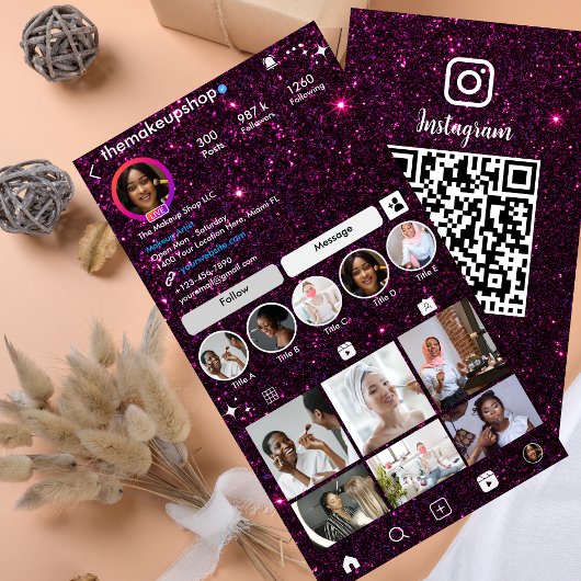 Glitter Instagram donker Paars Visitekaartje