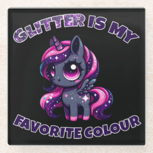 Glitter is mijn favoriete kleur schattige pony een glazen onderzetter