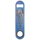 *~* Glitter Jelly Fish Blue Abstracte Waterverf Speed Flessenopener (Achterkant)