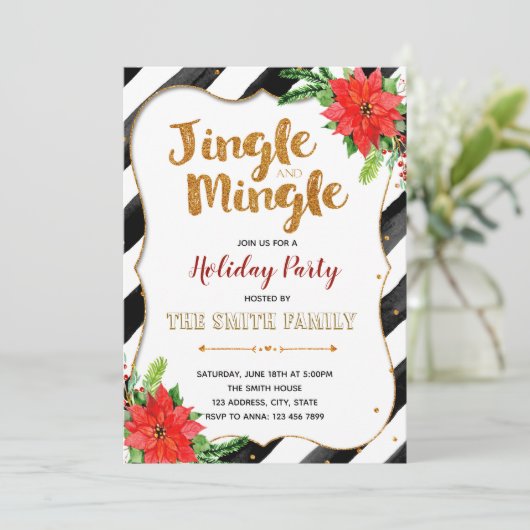 Glitter jingle en mingle party-uitnodiging kaart (Staand voorkant)