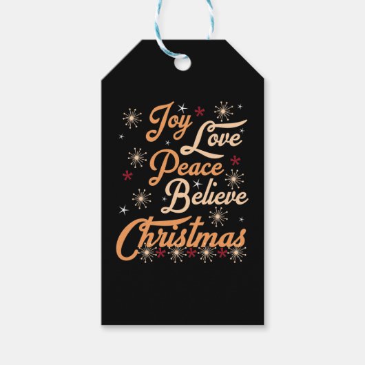 Glitter Joy Love Peace Beleef Kerstmis Cadeaulabel (Voorkant)