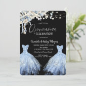 Glitter Jurk Blauwe Boho Bloemen Kaart (Staand voorkant)