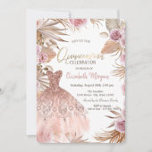 Glitter Jurk Boho Bloemen Quinceañera Kaart (Voorkant)