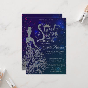 Glitter Jurk, Tiara, Diamanten Blauwe Sterren Swee Kaart