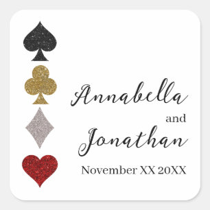 Glitter Kaart Spel Las Vegas Casino Bruiloft Vierkante Sticker