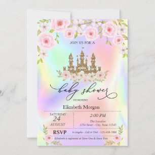 Glitter Kasteel Rozen Holografisch Baby Borrel Kaart