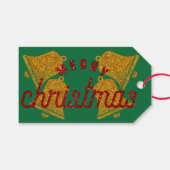 Glitter-kerstbellen Cadeaulabel (Voorkant (Horizontaal))