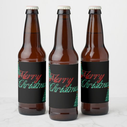 Glitter kerstboom bier etiket (Flessen)